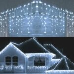 4Mx0.6M Curtain LED Icicle String Lights EU Plug Christmas Garland Droop Light Wedding Garden Street Outdoor Decorative Lighting