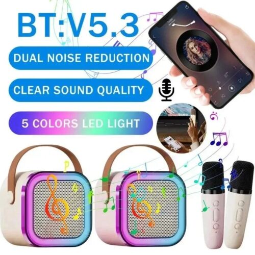 K12 Bluetooth Karaoke Machine Portable 5.3 PA Speaker System with 1-2 Wireless Microphones Home Family Singing Children’s Gifts