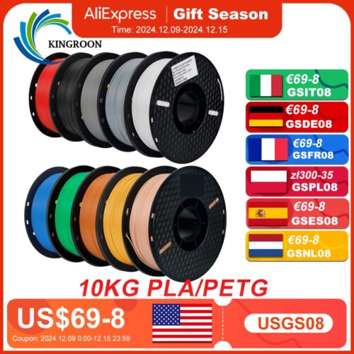 KINGROON 22LBS PETG PLA filament 3D Printer Filament 10 Rolls 1KG 1.75MM Eco-Friendly Good Toughness Mix Color Free Shipping