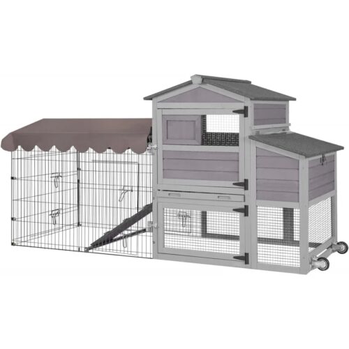 Large All-Steel Frame Hen House Poultry Cage with Metal Run,Waterproof Rain Cover